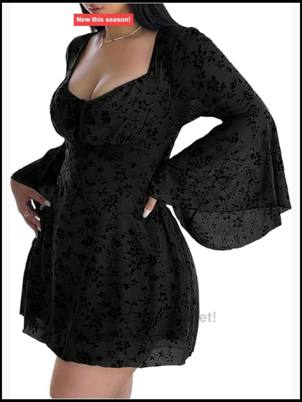 Plus Size Floral Gothic Dress Flare Long Sleeve Mesh Grunge A-Line